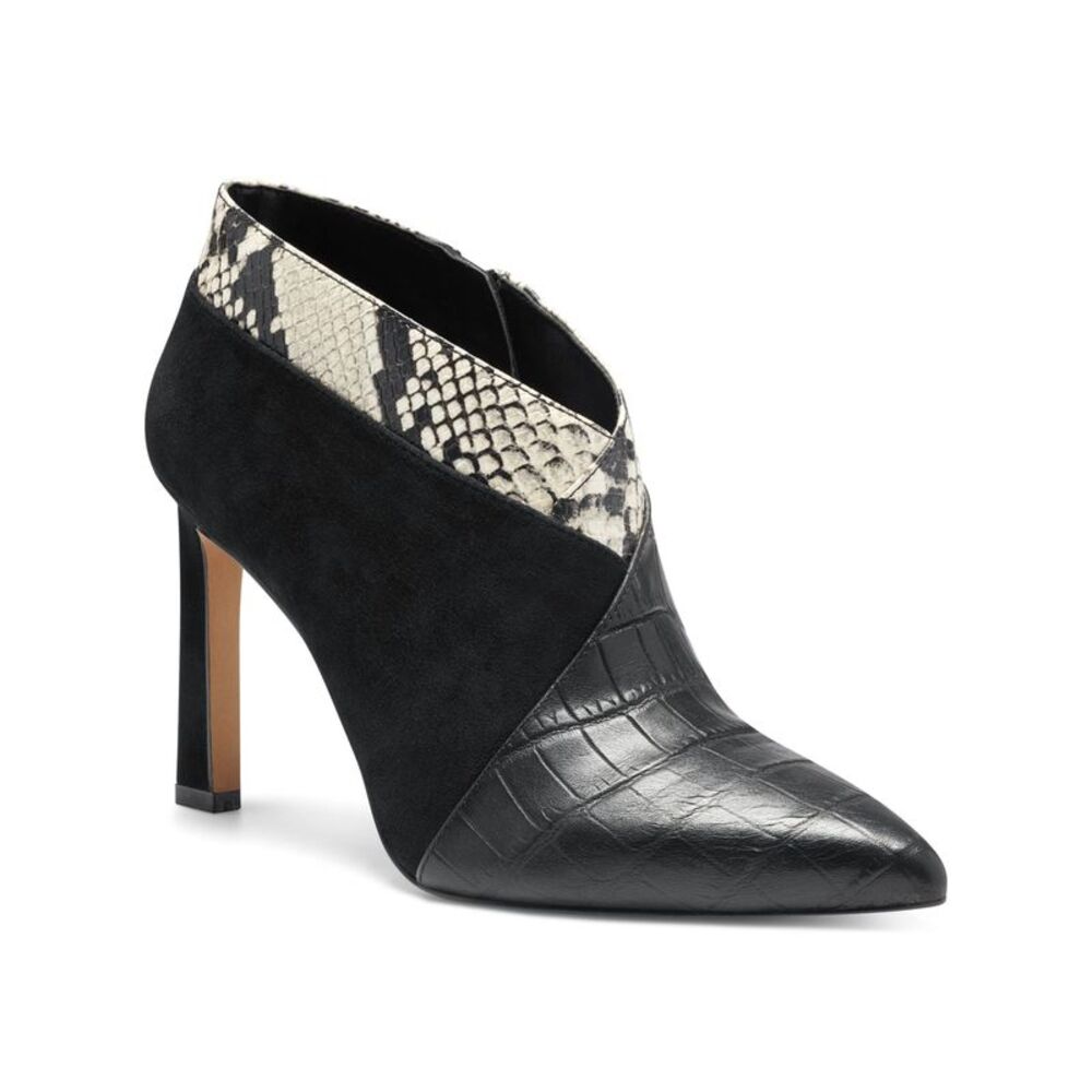 VINCE CAMUTO Womens Black Snakeskin/Croc Sempren Stiletto Leather Booties 7.5 M